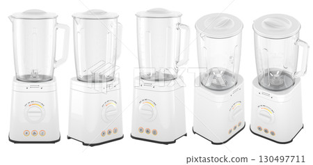 White kitchen blenders from different angles. 3D rendering 130497711