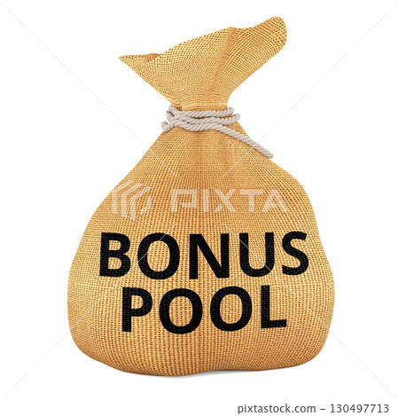 Bonus Pool concept with burlap sack. 3D rendering 130497713