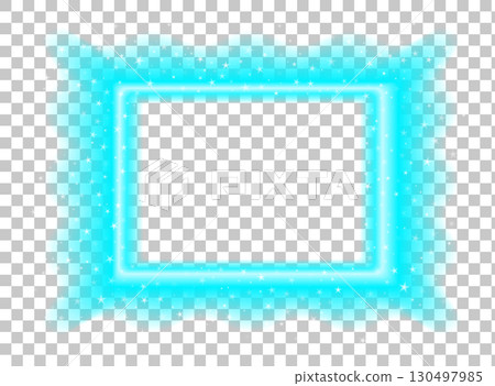 Cyan neon rectangular frame with bright blur effect and shiny stars. Vector glowing festive border isolated on transparent background. Cyan neon rectangular frame with bright blur effect and shiny stars. Vector glowing festive border isolated on transparent background. 130497985