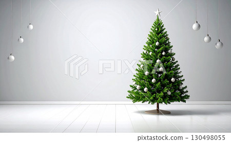 簡單的聖誕樹裝飾和白色背景 簡單的聖誕樹裝飾和白色背景 130498055