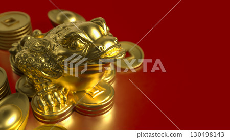 The Gold lucky Feng shui Toad for religion concept 3d Rendering. 130498143