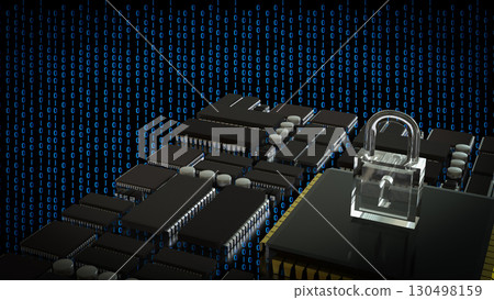 The Key on PCB board for IT security concept 3d Rendering. 130498159