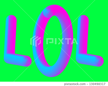 Typographic phrase LOL. 3D lettering in pop art style, 80s-90s nostalgia, retro bulk text, sticker with volumetric letters. Fashion print for t shirt. illustration isolated on green background. 130498317