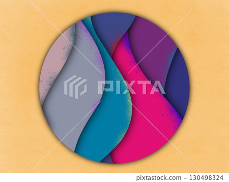 Multi layers color texture 2D papercut layers in gradient banner. Carving art. Cover layout material design template. Abstract realistic papercut decoration textured with cardboard wavy layers 130498324