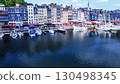 Aerial view of the old harbor in ancient town Honfleur, a resort in Normandy.   Yachts (sailboats)  in the old  harbor 130498345