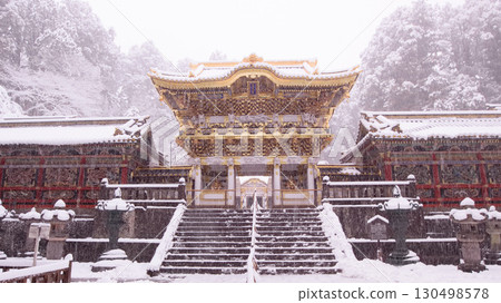 Snow scene at Yomeimon Gate, Nikko Toshogu Shrine, Nikko City Snow scene at Yomeimon Gate, Nikko Toshogu Shrine, Nikko City 130498578