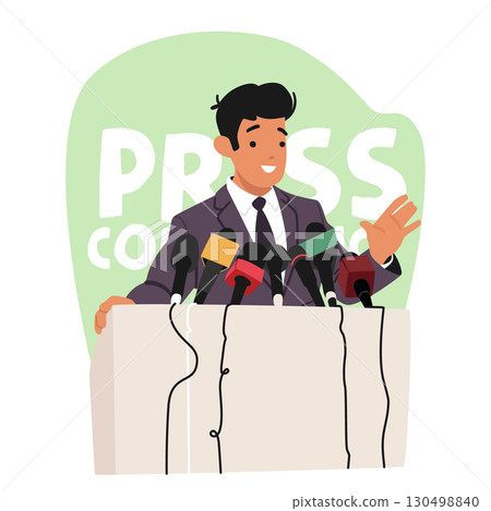 Man politician or minister performing at briefing giving interview or holding press conference Man politician or minister performing at briefing giving interview or holding press conference 130498840