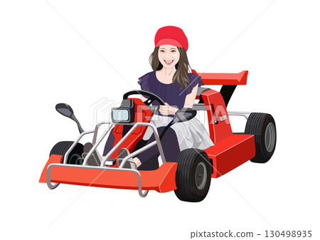 一位微笑的女人駕駛著一輛馬車的插圖 一位微笑的女人駕駛著一輛馬車的插圖 130498935