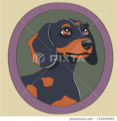 Colored vector illustration of a black dachshund 130498969