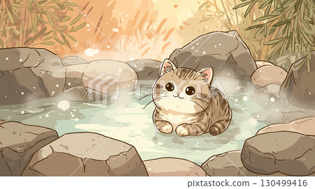 Kitten in a hot spring 130499416