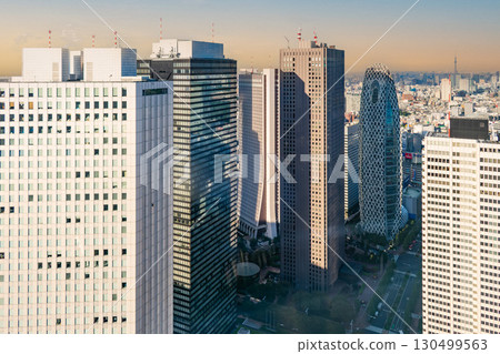 摩天大樓林立的未來城市景象（新宿副都心（東京都政府大樓東北部））2018年8月25日 130499563