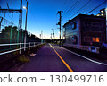 Akishima City: Beautiful scenery along the railroad tracks during blue hour 130499716