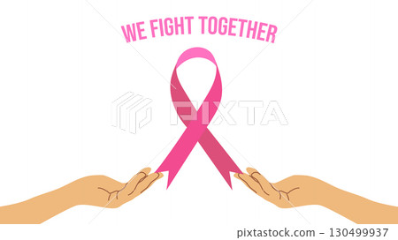Breast Cancer Awareness Month. Pink ribbon symbol. Design postcard, banner, poster, and social media post. Vector illustration. 130499937