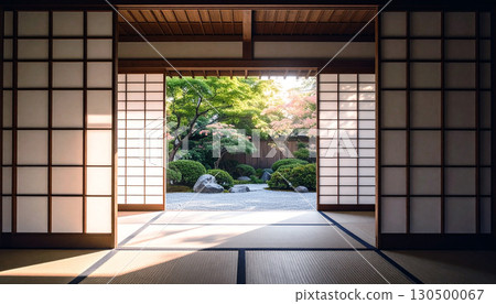 透過敞開的屏風眺望花園 130500067