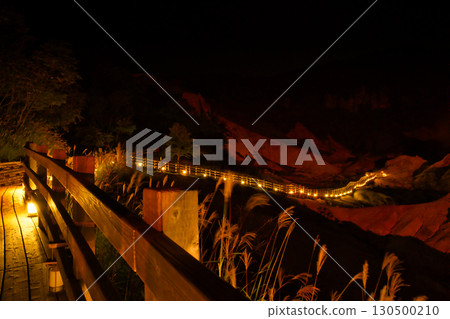 Noboribetsu Onsen at night, a fantastic path of lights illuminates the Will-o'-the-Wisp Path Noboribetsu Onsen at night, a fantastic path of lights illuminates the Will-o'-the-Wisp Path 130500210