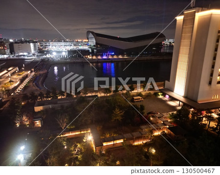 燈光璀璨的海洋花園區域鳥瞰圖 130500467