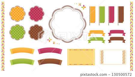 Colorful Japanese-style design material set (ribbons, labels, frames) 130500572