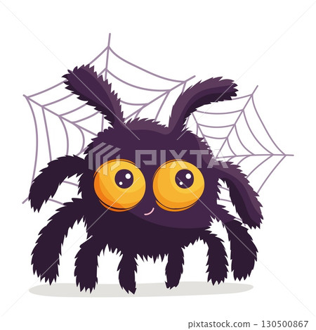 Cute fluffy spider with big yellow eyes 130500867