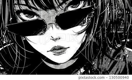 Monochrome illustration of a cool female character 130500940