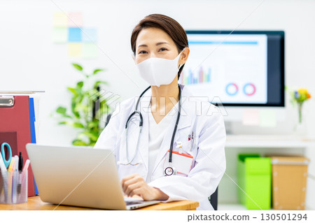 A female doctor who offers online medical treatment at a hospital 130501294