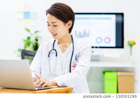 A female doctor who offers online medical treatment at a hospital 130501299
