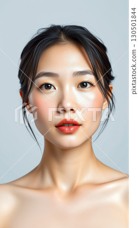 Portrait of beautiful asian woman on isolated grey background 130501844