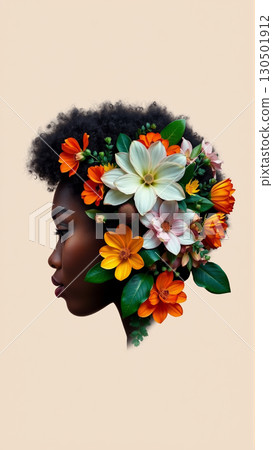 The woman's face profile is covered in bright colors 130501912