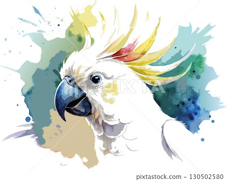 Realistic watercolor cockatoo, detailed anatomy, natural colors, lifelike depiction in a natural habitat. Realistic watercolor cockatoo, detailed anatomy, natural colors, lifelike depiction in a natural habitat. 130502580