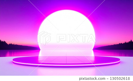 Capturing an ethereal synthwave landscape with a fisheye lens on a stark for a minimalist aesthetic. 130502618
