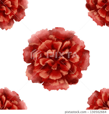 Red carnation flower in seamless pattern as a symbol of mothers day,love,passion,valentine's day confessions. Isolated Watercolor hand-drawn illustration in vintage style as element for card,banner Red carnation flower in seamless pattern as a symbol of mothers day,love,passion,valentine's day confessions. Isolated Watercolor hand-drawn illustration in vintage style as element for card,banner 130502664