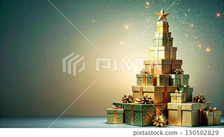 Christmas tree made of gift boxes - AI-generated illustration 130502829