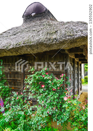 Thatched roof huts at Oshino Hakkai Thatched roof huts at Oshino Hakkai 130502902