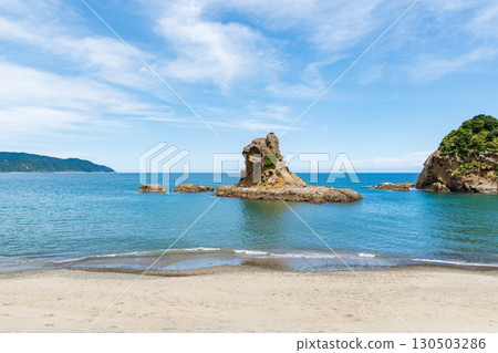 Lion Rock at Umegahama in Nichinan City, where the rock surface and greenery blend in harmony 130503286