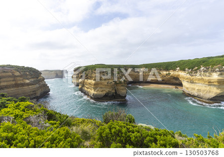 Mutton Bird Island Lookout with blue sky at Port Campbell National Park in Victoria, Australia. 130503768