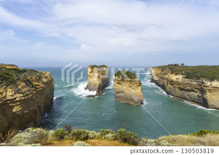 Tom and Eva lookout point at Loch Ard Gorge, so named for the only two survivors of a shipwreck here in 1878. Great Ocean Road, Australia. 130503819