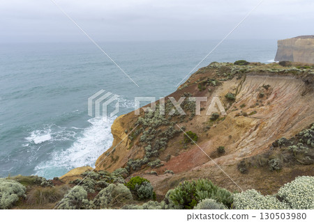 The Bakers Oven so called for the shape of the natural arch in the cliff face. A sea stack on the coast of the Great ocean Road, Australia. 130503980