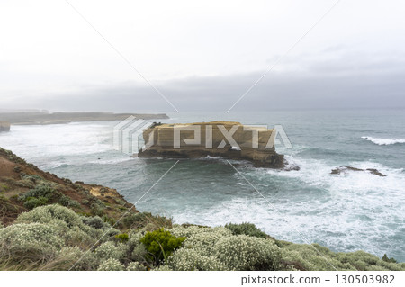 The Bakers Oven so called for the shape of the natural arch in the cliff face. A sea stack on the coast of the Great ocean Road, Australia. 130503982