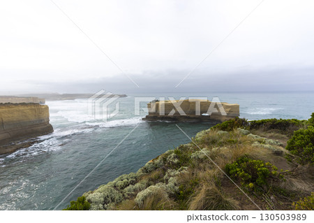 The Bakers Oven so called for the shape of the natural arch in the cliff face. A sea stack on the coast of the Great ocean Road, Australia. 130503989