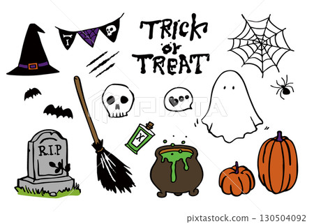手繪萬聖節彩色插圖集（向量） 130504092