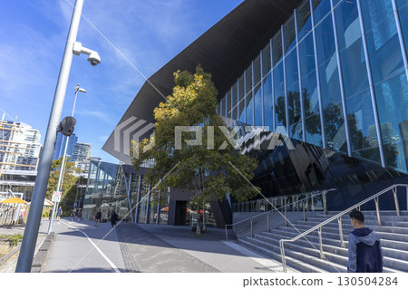 Melbourne, Australia - December 31,2023 : Melbourne Convention and Exhibition Centre with blue sky in Melbourne, Australia on December 31,2023. 130504284