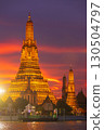 Twilight view of Wat Arun Ratchawararam Ratchawaramahawihan at sunset in bangkok Thailand. Landmark of Along the Chao Phraya River Thailand 130504797