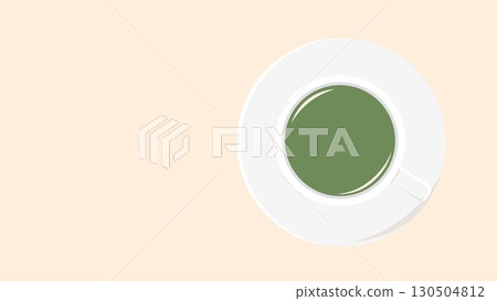 茶杯和盤子的鳥瞰圖插圖，柔和的綠色，綠茶，簡單的圓形框架，邊緣，向量png透明背景 130504812