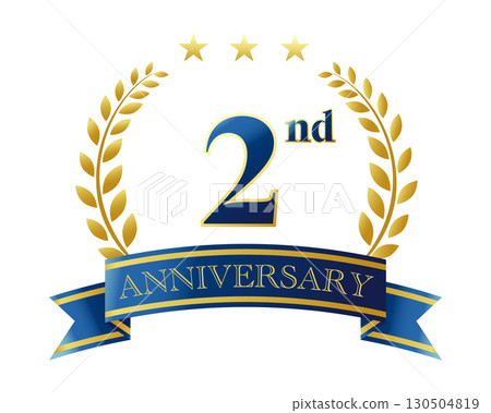 2nd anniversary icon. Blue ribbon and decorative frame. 130504819