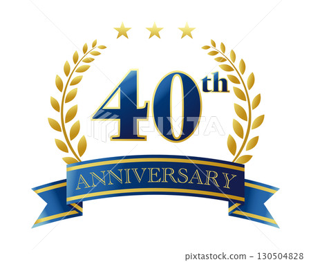 40th anniversary icon. Blue ribbon and decorative frame. 130504828