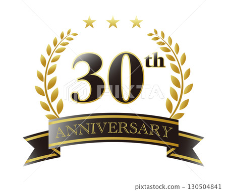 30th anniversary icon. Black ribbon and decorative frame. 30th anniversary icon. Black ribbon and decorative frame. 130504841