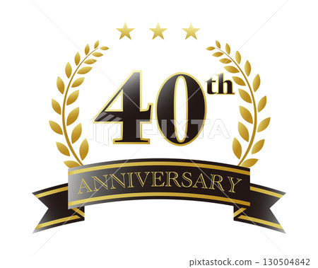 40週年紀念圖示。黑色絲帶和裝飾框。 40週年紀念圖示。黑色絲帶和裝飾框。 130504842