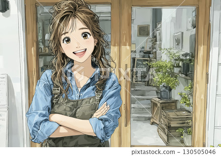 美髮店工作人員微笑地站在店前的場景 130505046