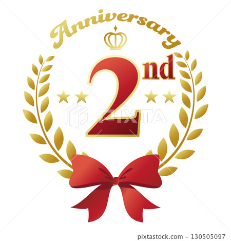 2nd anniversary icon. Red ribbon and decorative frame. 2nd anniversary icon. Red ribbon and decorative frame. 130505097