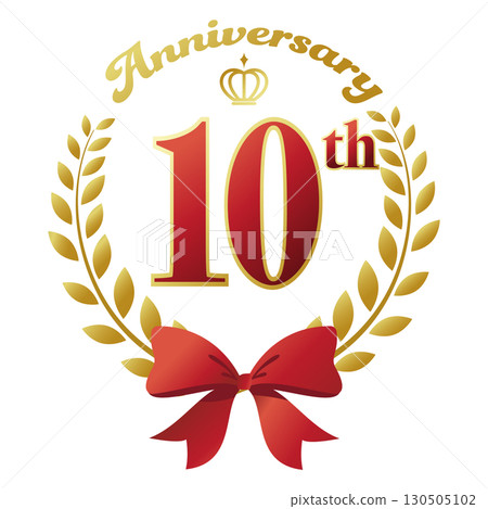 10th anniversary icon. Red ribbon and decorative frame. 130505102