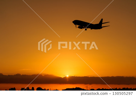Airplane, clouds with various expressions, evening sky, sunrise, 737 Airplane, clouds with various expressions, evening sky, sunrise, 737 130505297